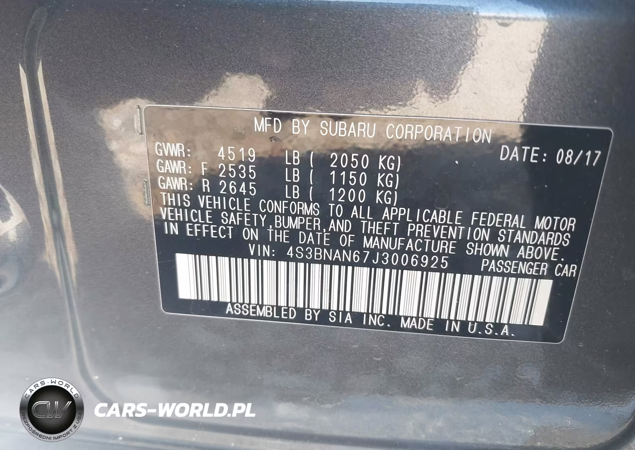 2018 Subaru Legacy 2.5I Limited VIN:4S3BNAN67J3006925 - 9