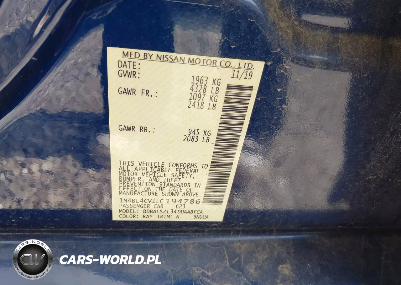 2020 Nissan Altima Sr Fwd VIN:1N4BL4CV1LC194786 - 9