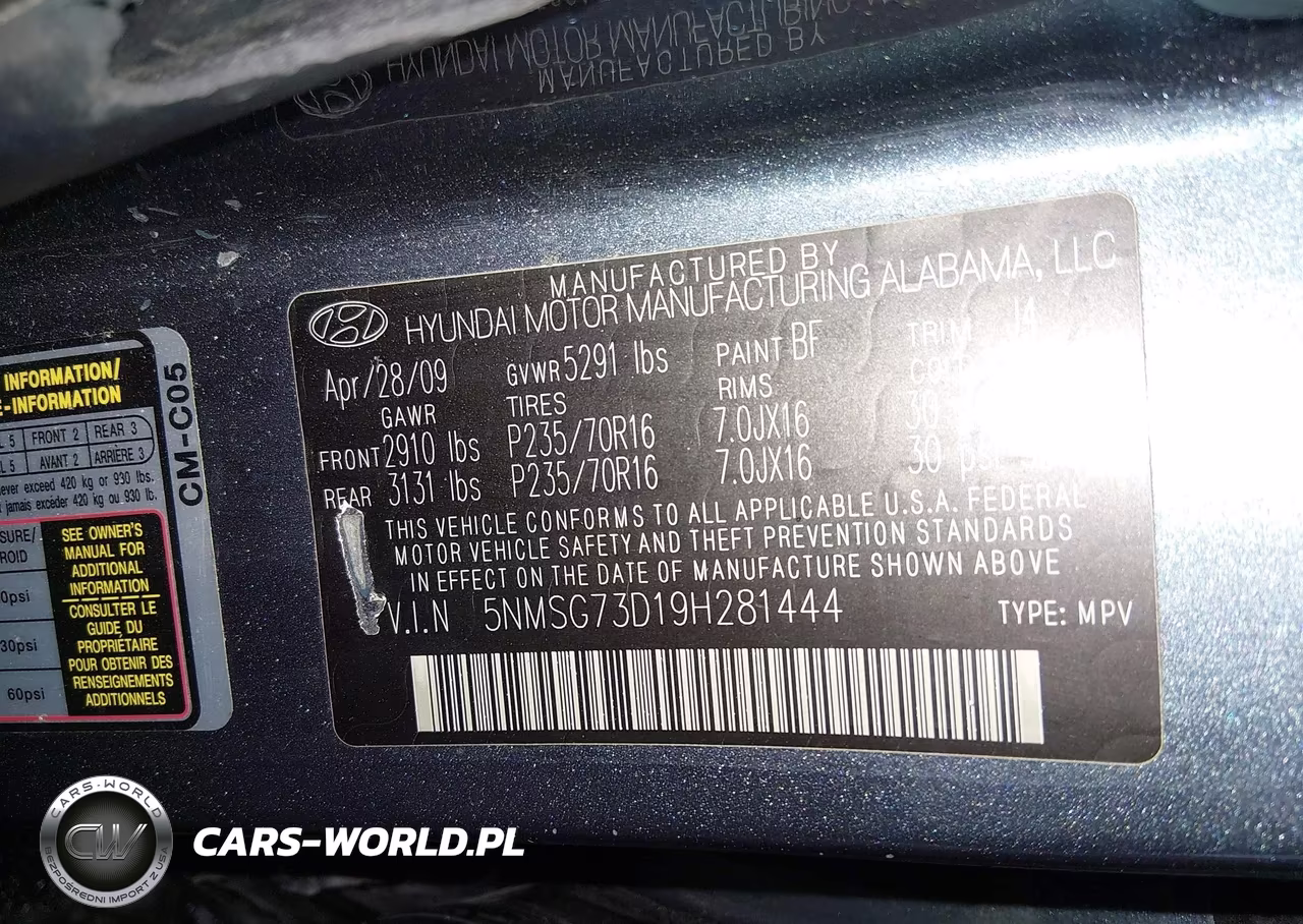 2009 Hyundai Santa Fe Gls VIN:5NMSG73D19H281444 - 9