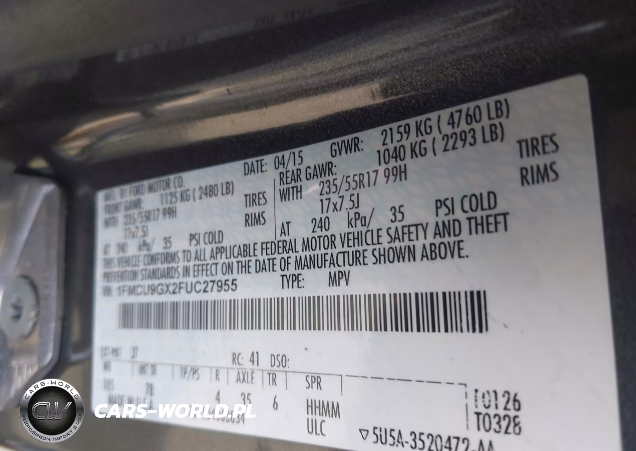 2015 Ford Escape Se VIN:1FMCU9GX2FUC27955 - 9