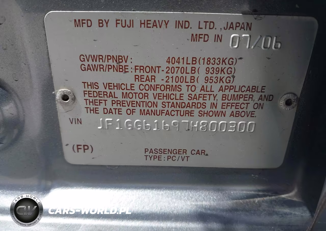 2007 Subaru Impreza 2.5I VIN:JF1GG61697H800300 - 9