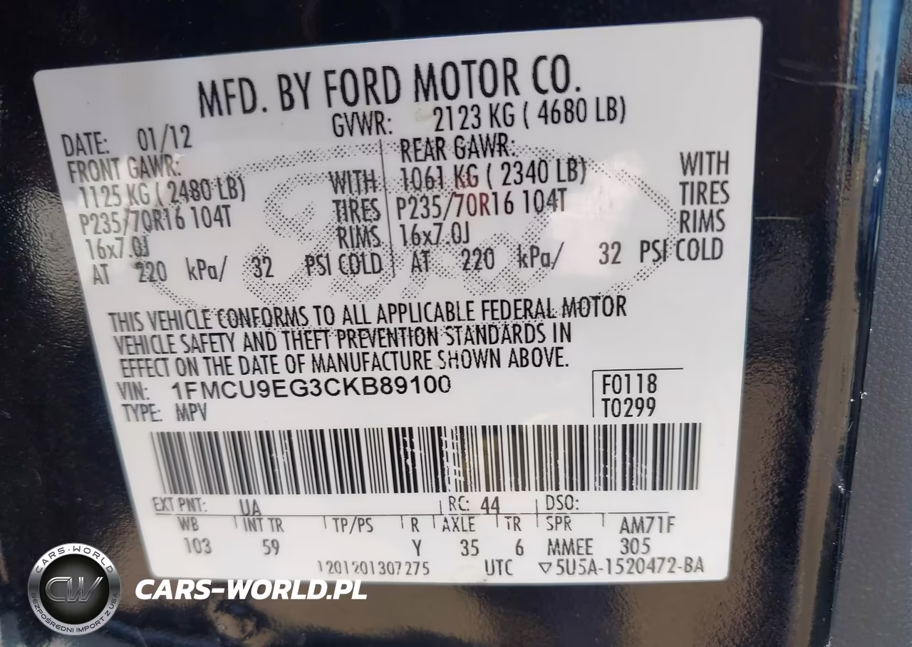 2012 Ford Escape Limited VIN:1FMCU9EG3CKB89100 - 9