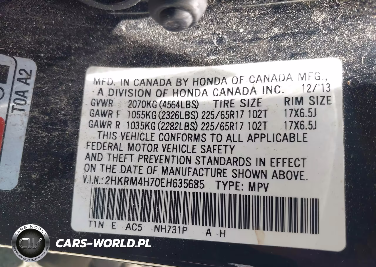2014 Honda Cr-V Ex-L VIN:2HKRM4H70EH635685 - 9
