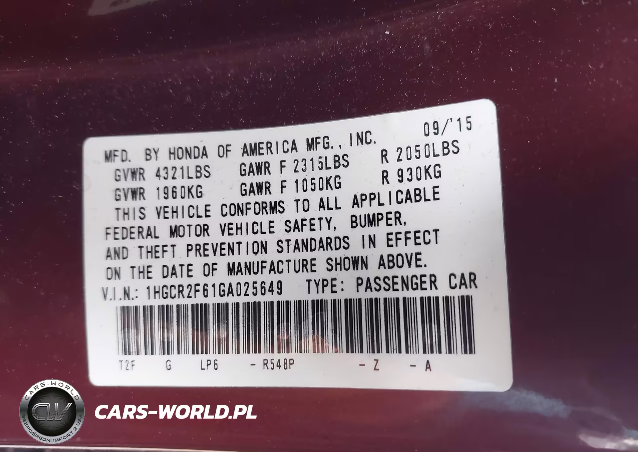2016 Honda Accord Sport VIN:1HGCR2F61GA025649 - 9
