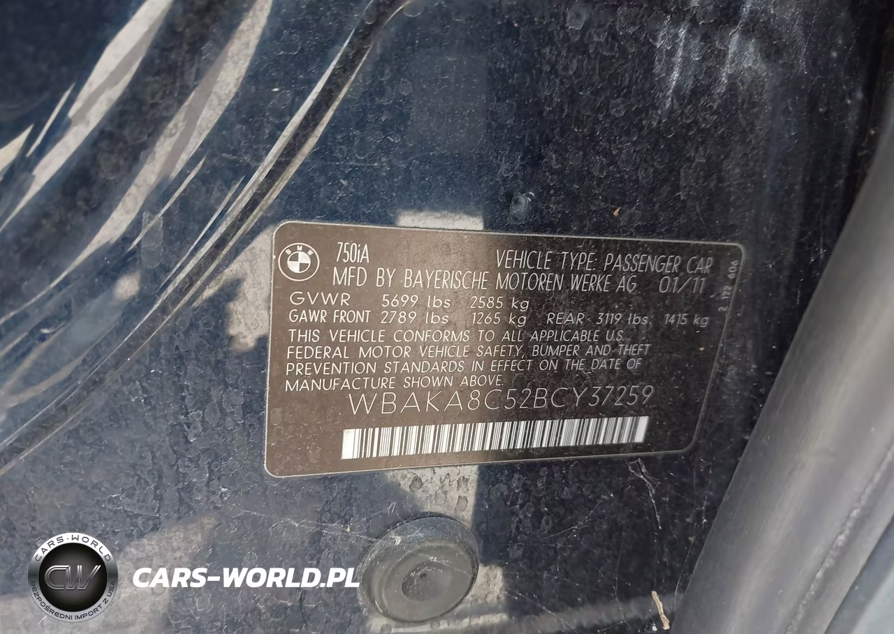 2011 BMW 750I VIN:WBAKA8C52BCY37259 - 9