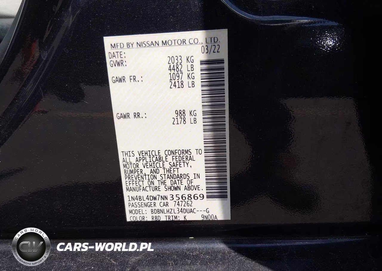 2022 Nissan Altima Sv Intelligent Awd VIN:1N4BL4DW7NN356869 - 9