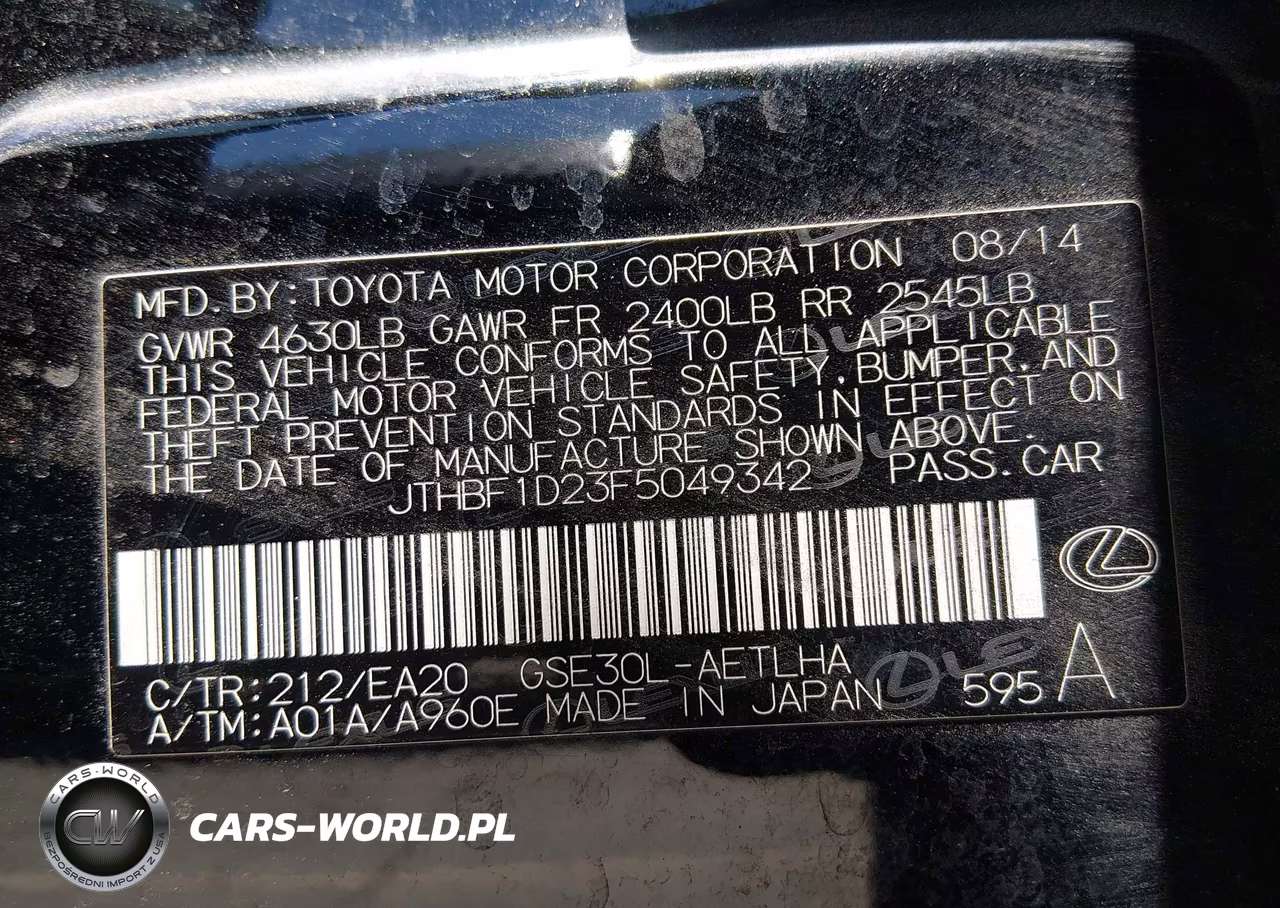 2015 Lexus Is 250 VIN:JTHBF1D23F5049342 - 9