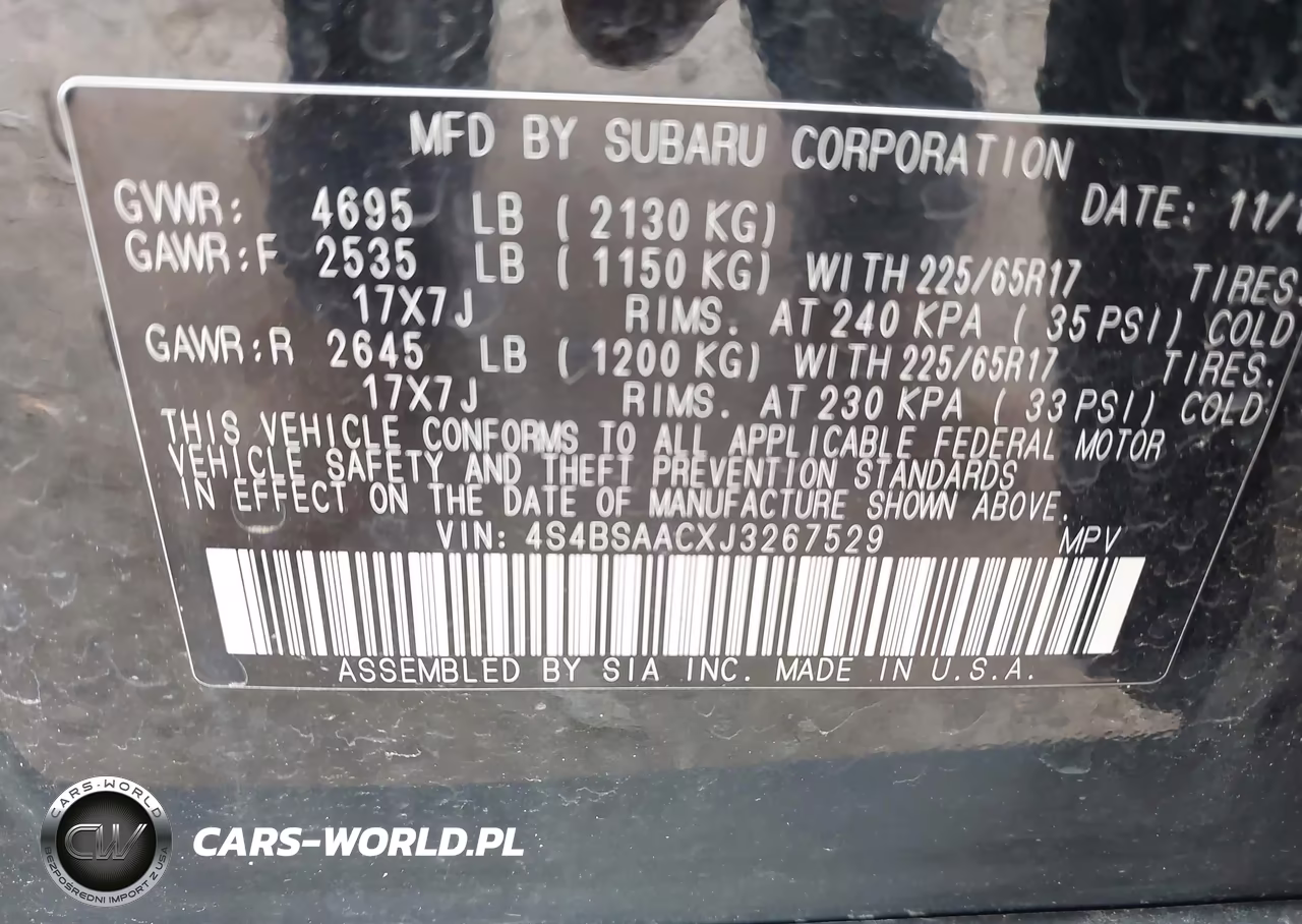 2018 Subaru Outback 2.5I VIN:4S4BSAACXJ3267529 - 9