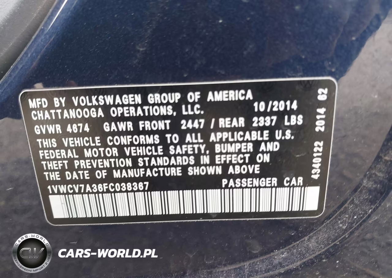 2015 Volkswagen Passat 2.0L Tdi Sel Premium VIN:1VWCV7A36FC038367 - 9
