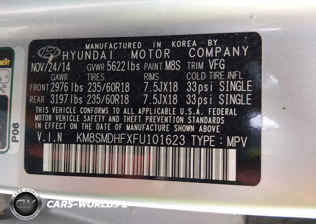 2015 Hyundai Santa Fe Gls VIN:KM8SMDHFXFU101623 - 9