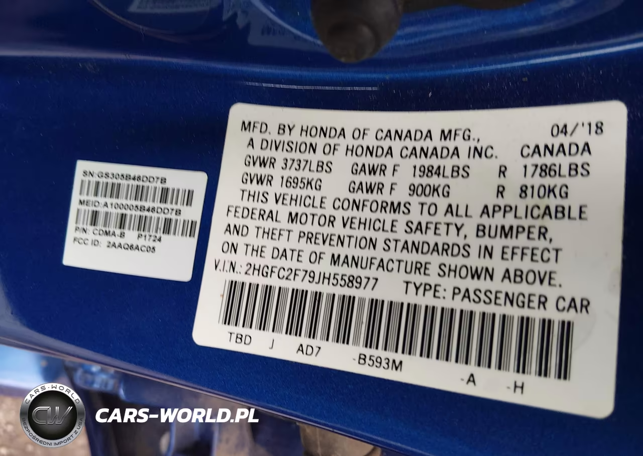2018 Honda Civic Ex VIN:2HGFC2F79JH558977 - 9