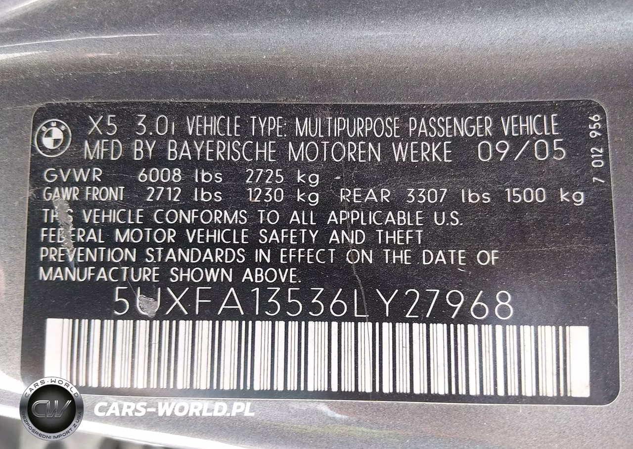 2006 BMW X5 3.0I VIN:5UXFA13536LY27968 - 9