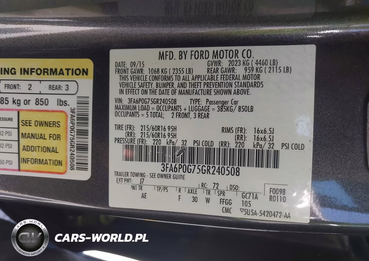 2016 Ford Fusion S VIN:3FA6P0G75GR240508 - 9