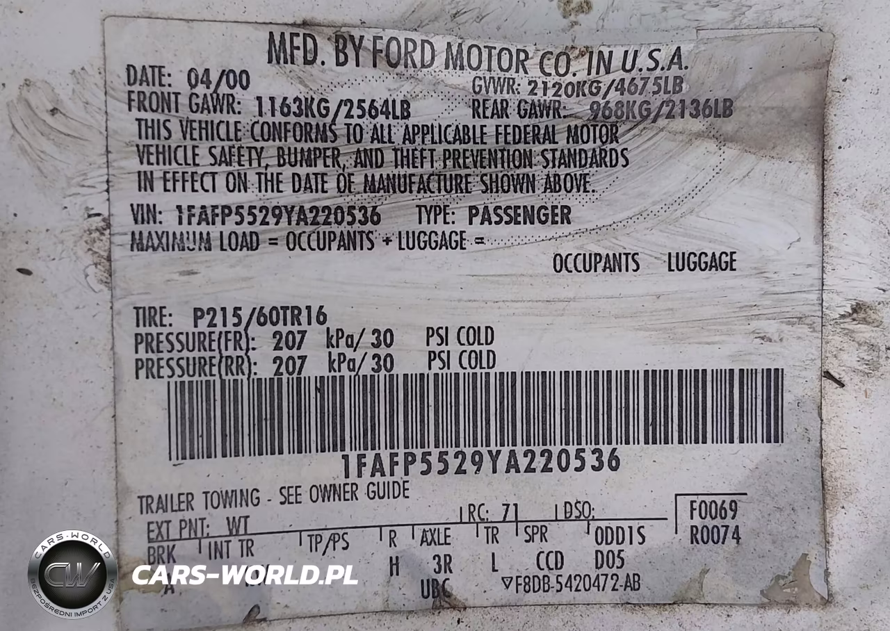 2000 Ford Taurus Sel VIN:1FAFP56S4YA181384 - 9