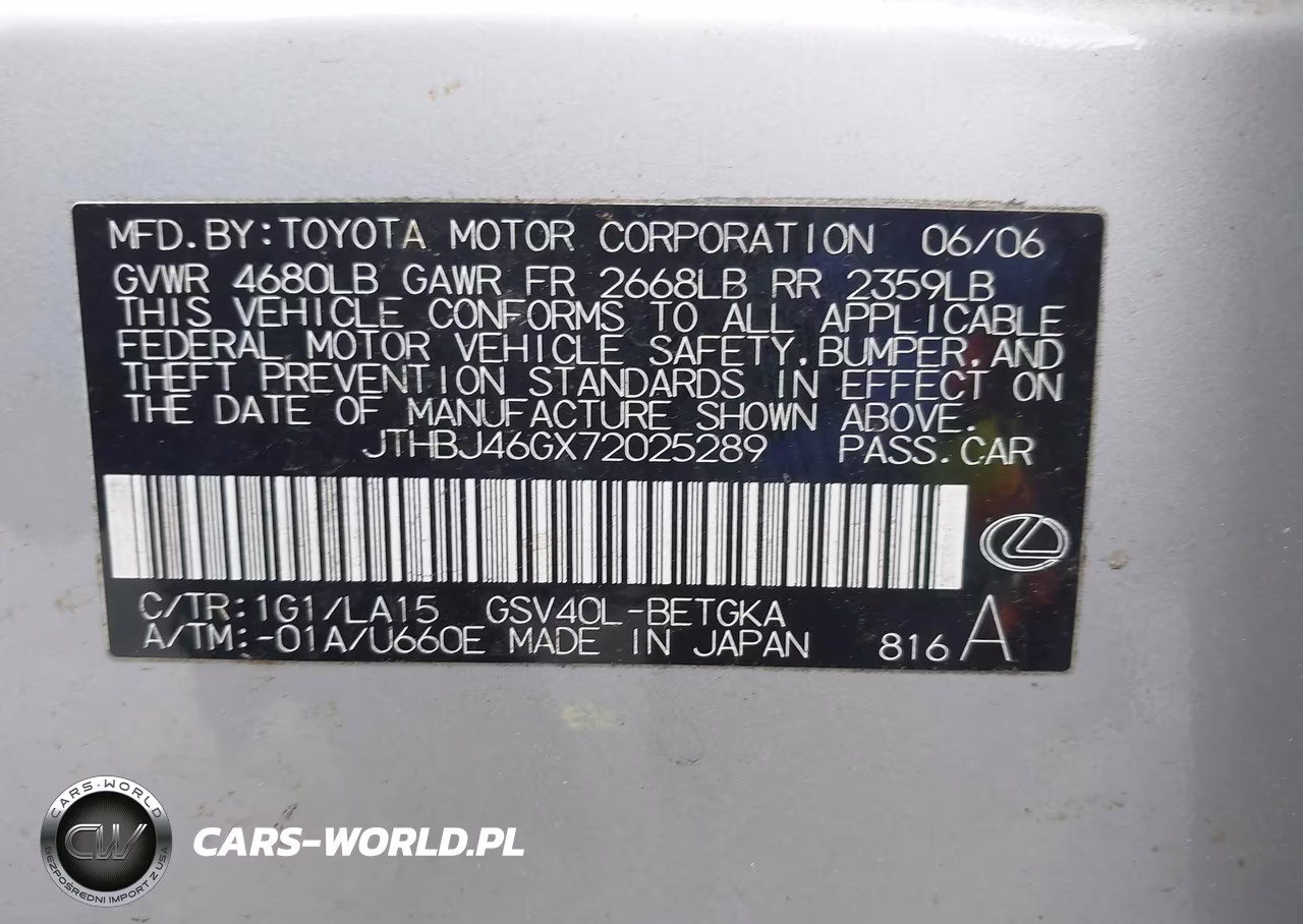 2007 Lexus Es 350 VIN:JTHBJ46GX72025289 - 9