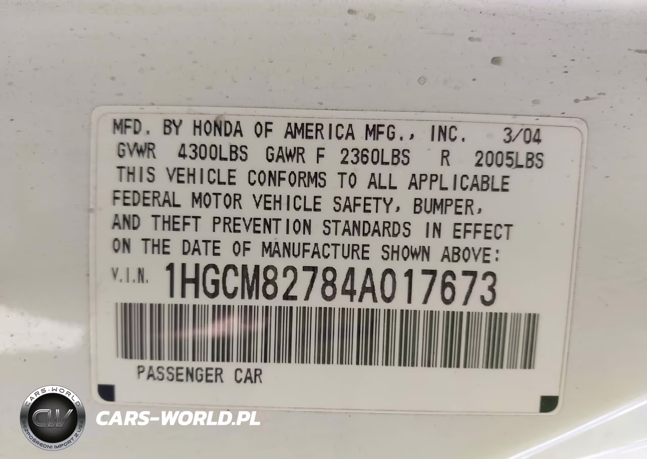 2004 Honda Accord 3.0 Ex VIN:1HGCM82784A017673 - 9