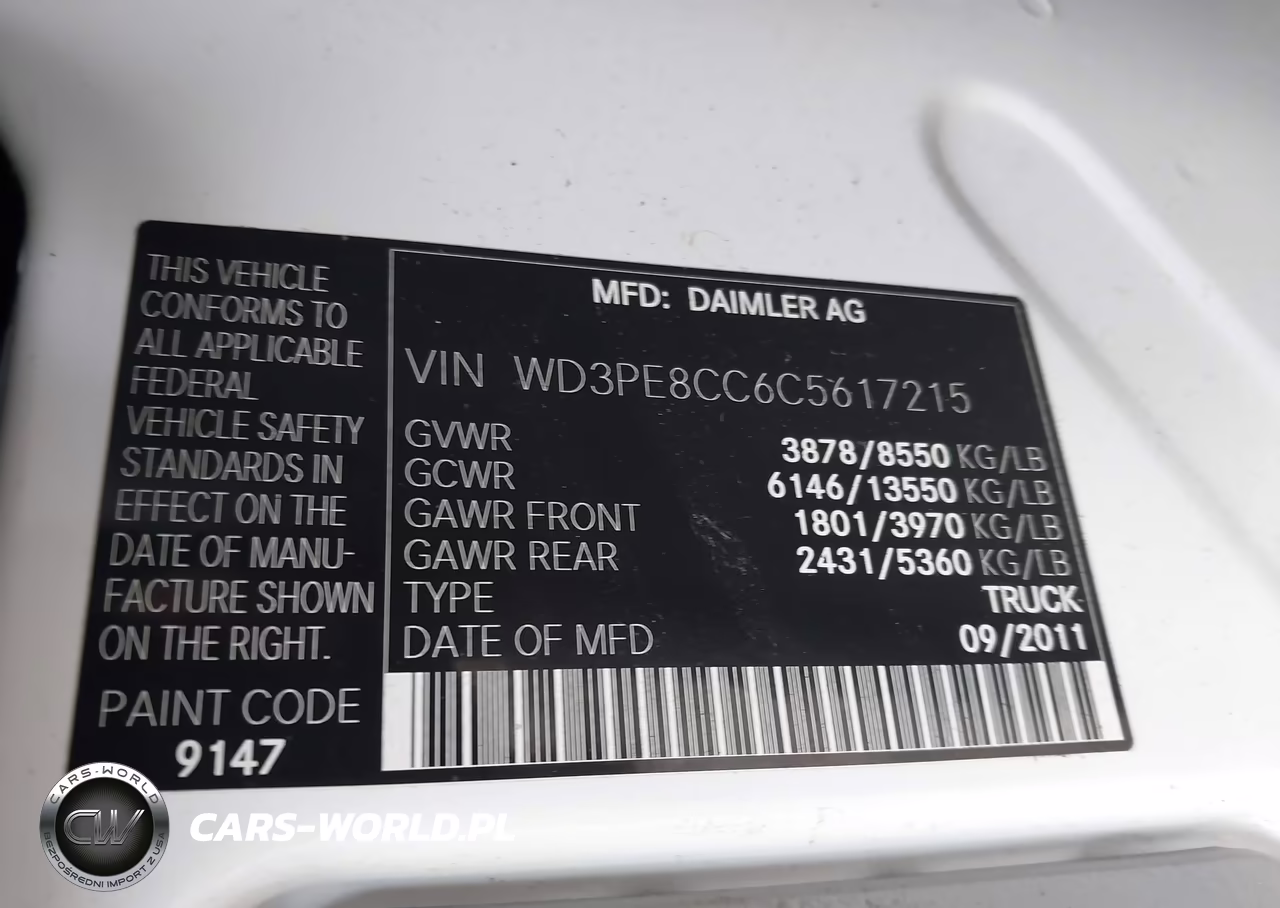 2012 Mercedes-Benz Sprinter 2500 High Roof VIN:WD3PE8CC6C5617215 - 9