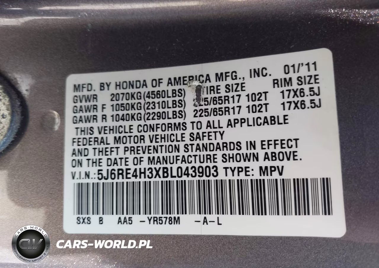 2011 Honda Cr-V Lx VIN:5J6RE4H3XBL043903 - 9