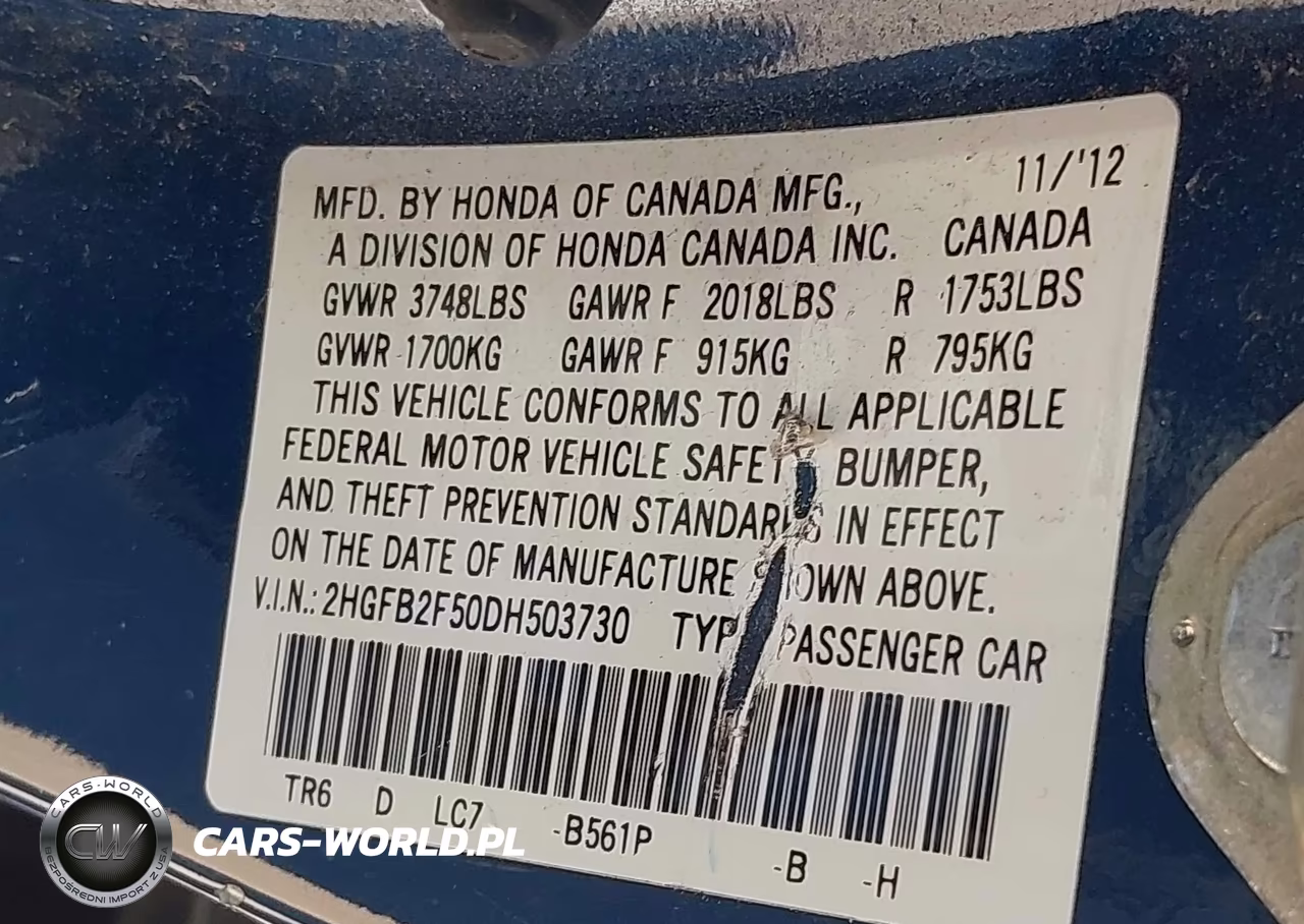 2013 Honda Civic Lx VIN:2HGFB2F50DH503730 - 9