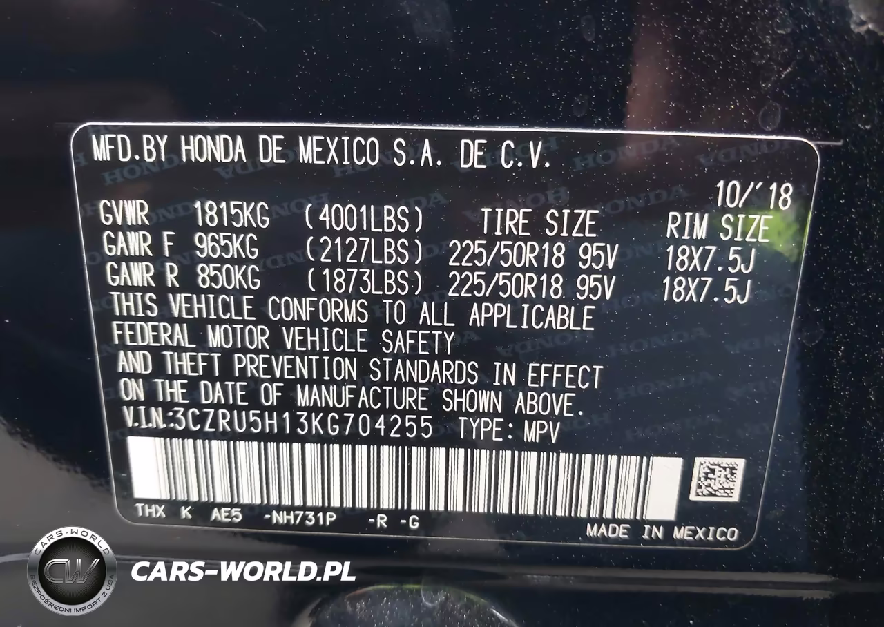 2019 Honda Hr-V Sport VIN:3CZRU5H13KG704255 - 9