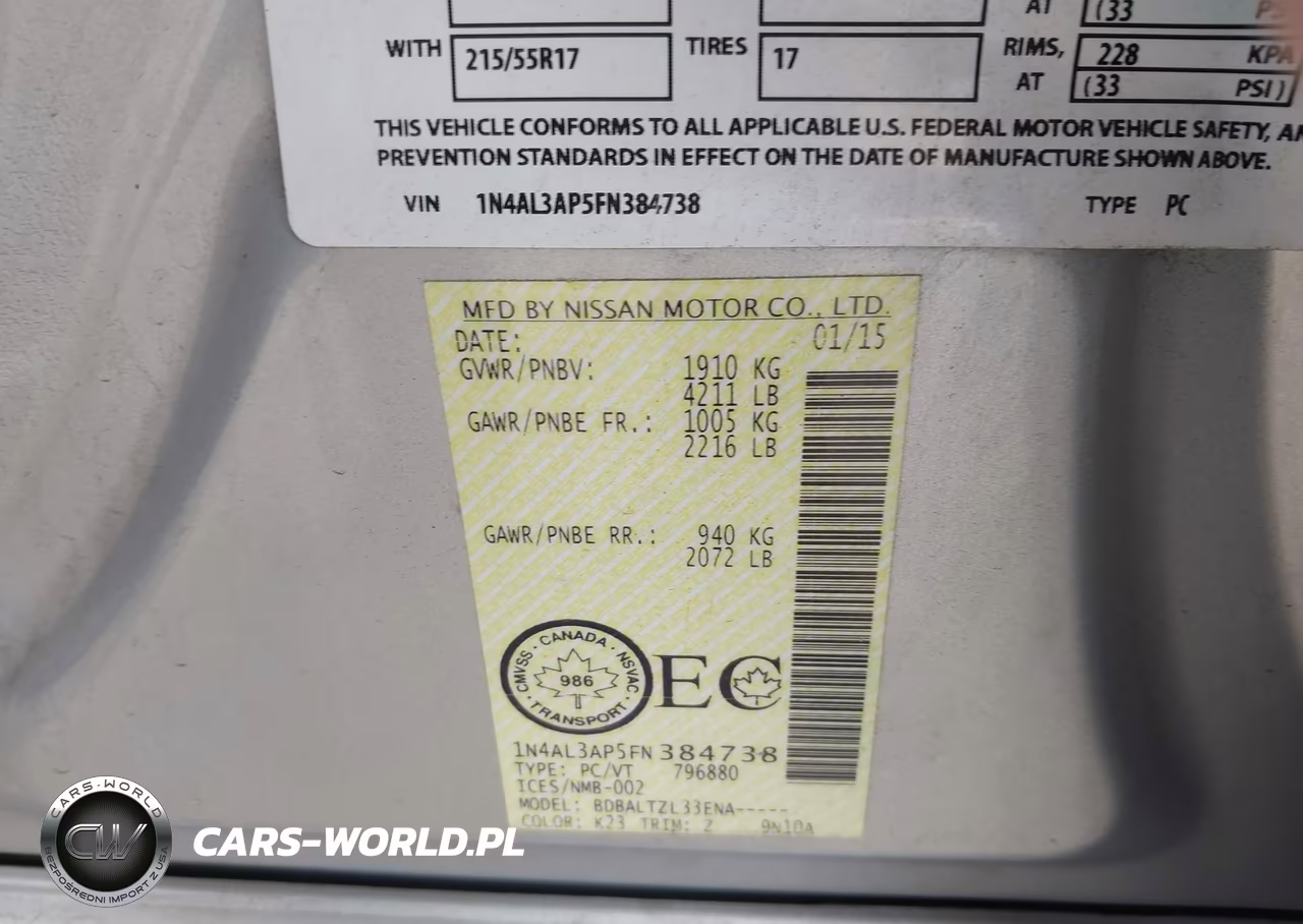 2015 Nissan Altima 2.5-2.5 S-2.5 Sl-2.5 Sv VIN:1N4AL3AP5FN384738 - 9