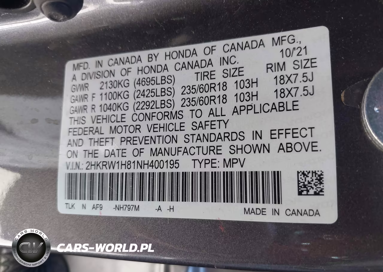 2022 Honda Cr-V 2Wd Ex-L VIN:2HKRW1H81NH400195 - 9