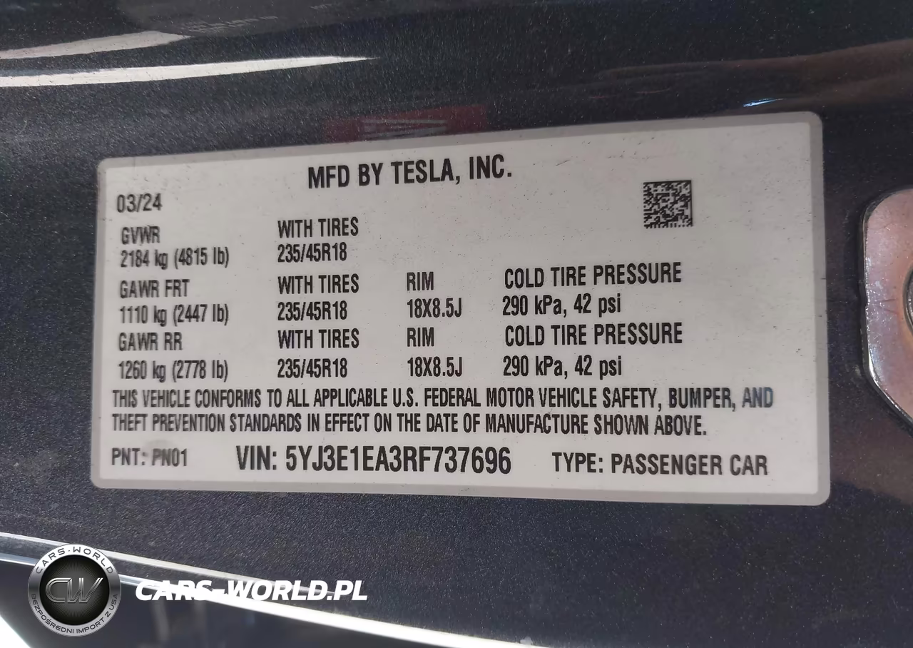 2024 Tesla Model 3 Long Range Dual Motor All-Wheel Drive-Rear-Wheel Drive VIN:5YJ3E1EA3RF737696 - 9