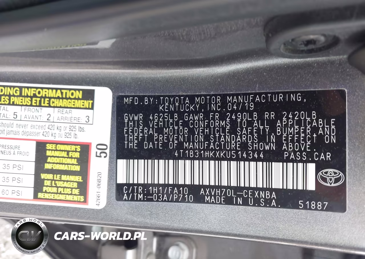 2019 Toyota Camry Hybrid Le VIN:4T1B31HKXKU514344 - 9