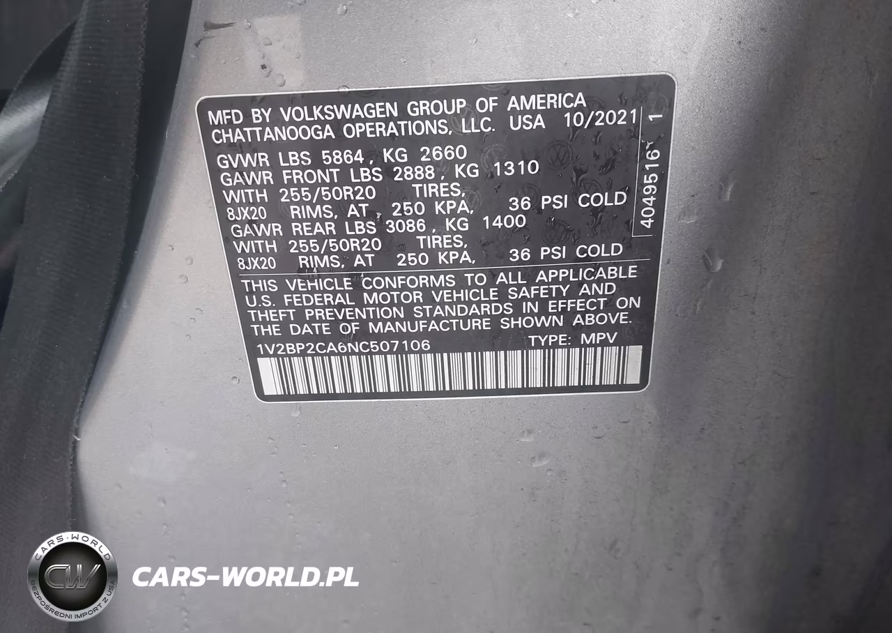 2022 Volkswagen Atlas 2.0T Sel VIN:1V2BP2CA6NC507106 - 9