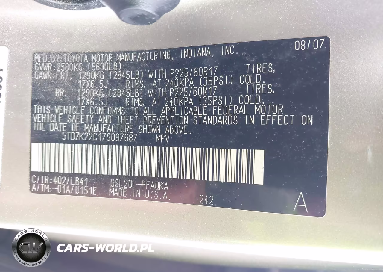 2007 Toyota Sienna Xle Limited VIN:5TDZK22C17S097687 - 9