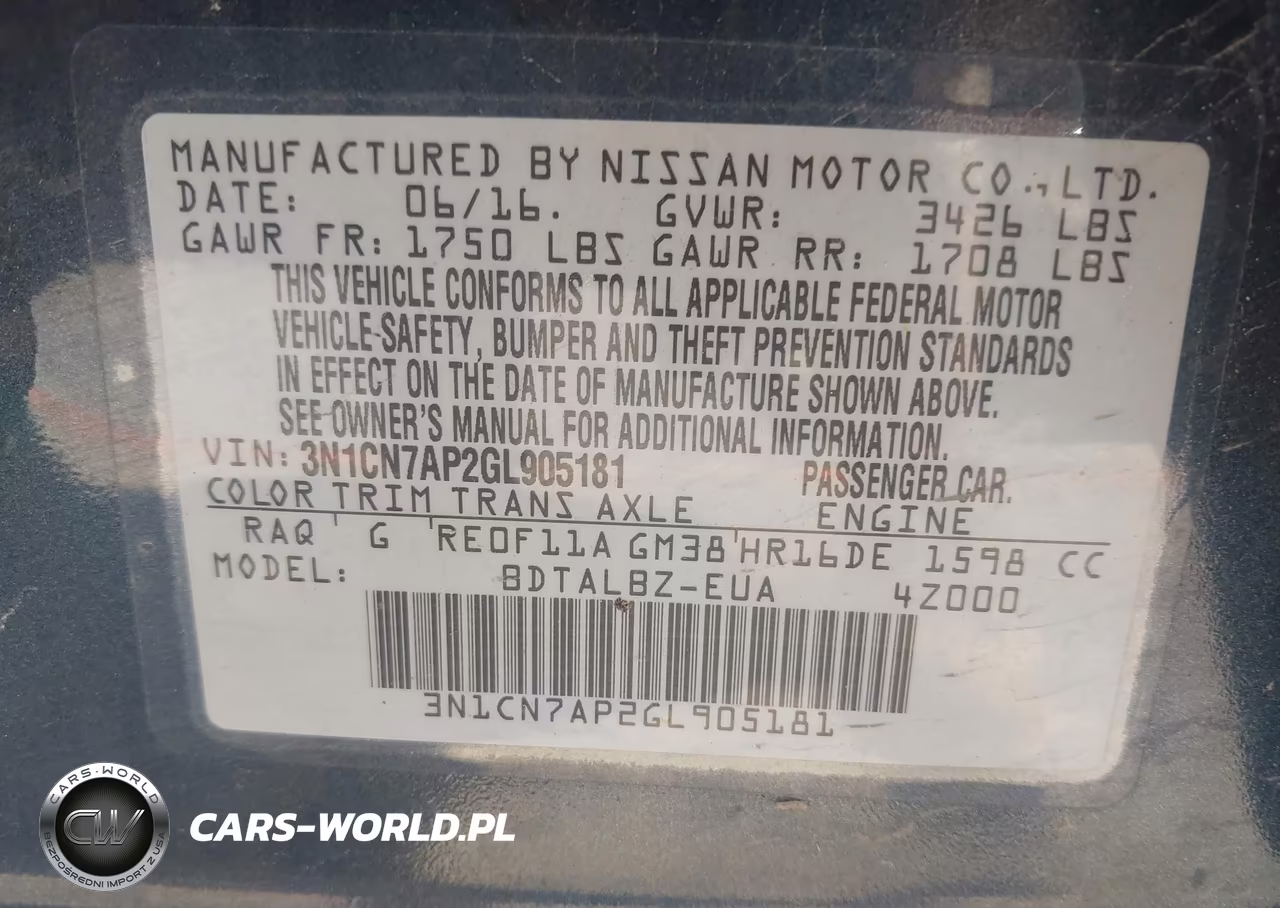 2016 Nissan Versa 1.6 S-1.6 S+-1.6 Sl-1.6 Sv VIN:3N1CN7AP2GL905181 - 9