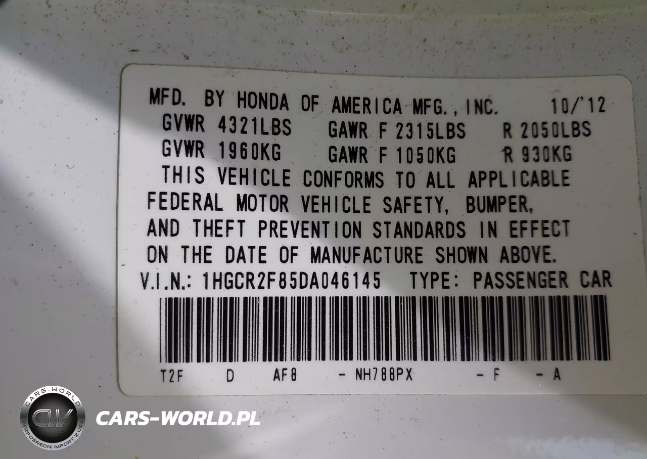 2013 Honda Accord Ex-L VIN:1HGCR2F85DA046145 - 9