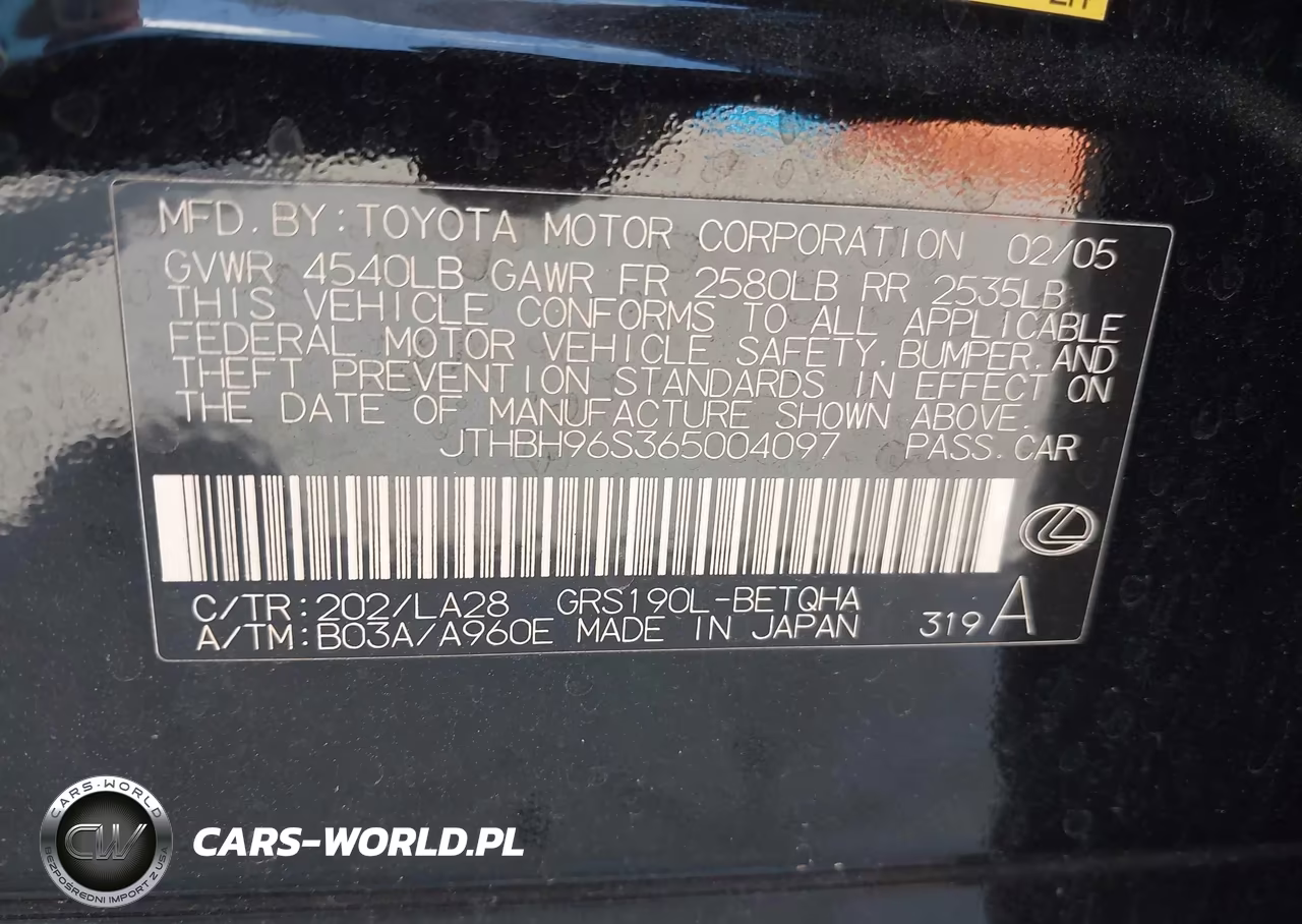 2006 Lexus Gs 300 VIN:JTHBH96S365004097 - 9