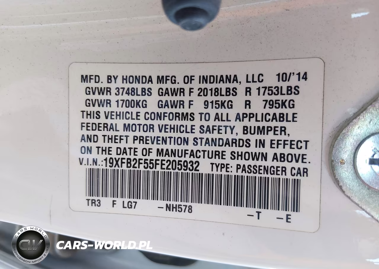 2015 Honda Civic Lx VIN:19XFB2F55FE205932 - 9