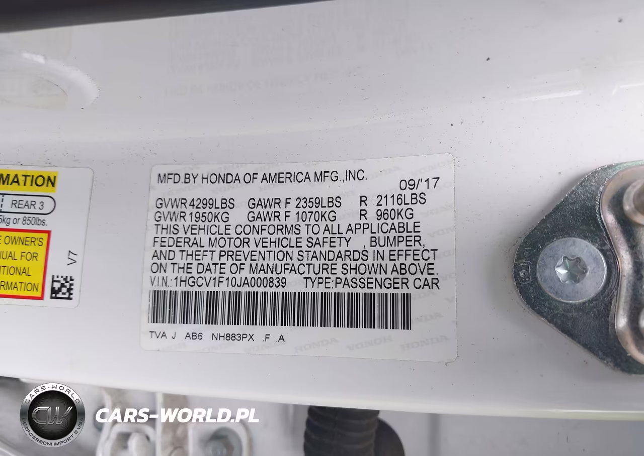 2018 Honda Accord Lx VIN:1HGCV1F10JA000839 - 9