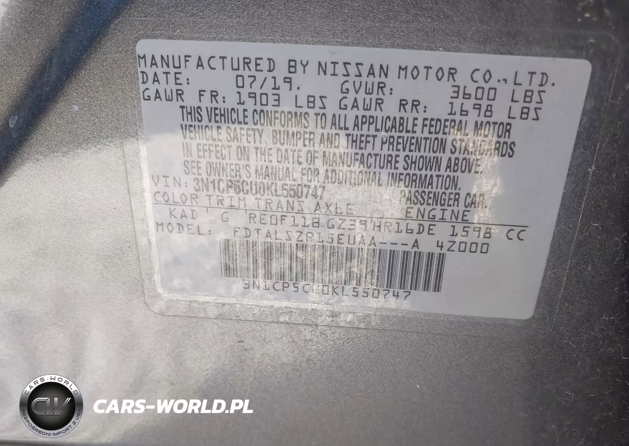 2019 Nissan Kicks Sv VIN:3N1CP5CU0KL550747 - 9