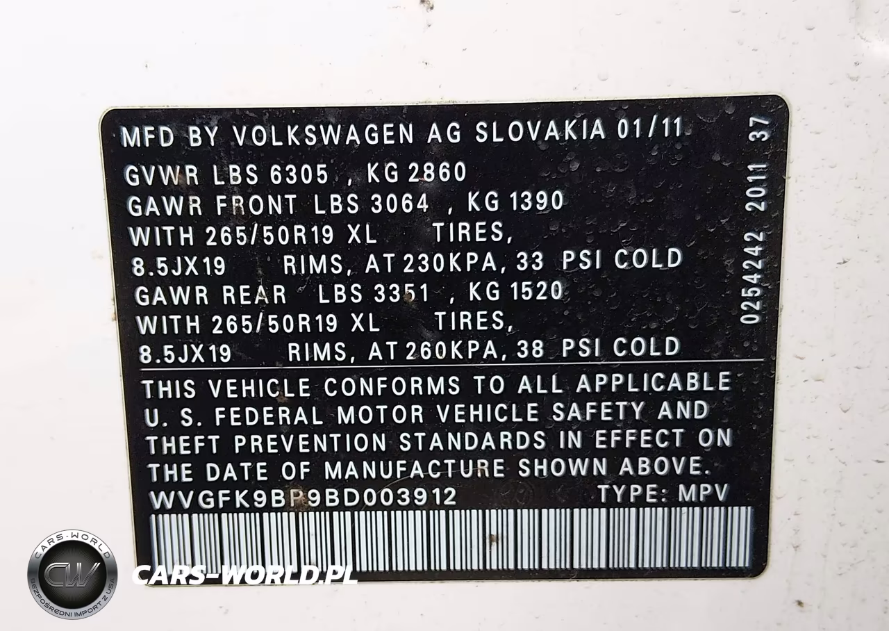 2011 Volkswagen Touareg Tdi Lux VIN:WVGFK9BP9BD003912 - 9