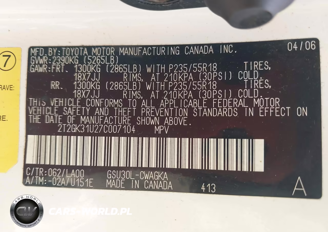 2007 Lexus Rx 350 VIN:2T2GK31U27C007104 - 9