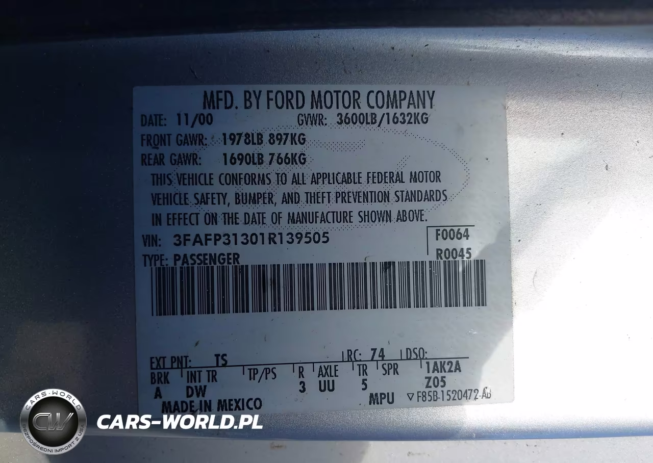 2001 Ford Focus Zx3 VIN:3FAFP31301R139505 - 9