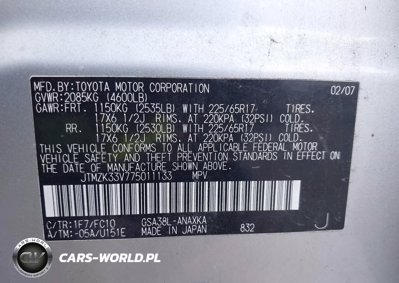 2007 Toyota Rav4 Base V6 VIN:JTMZK33V775011133 - 9