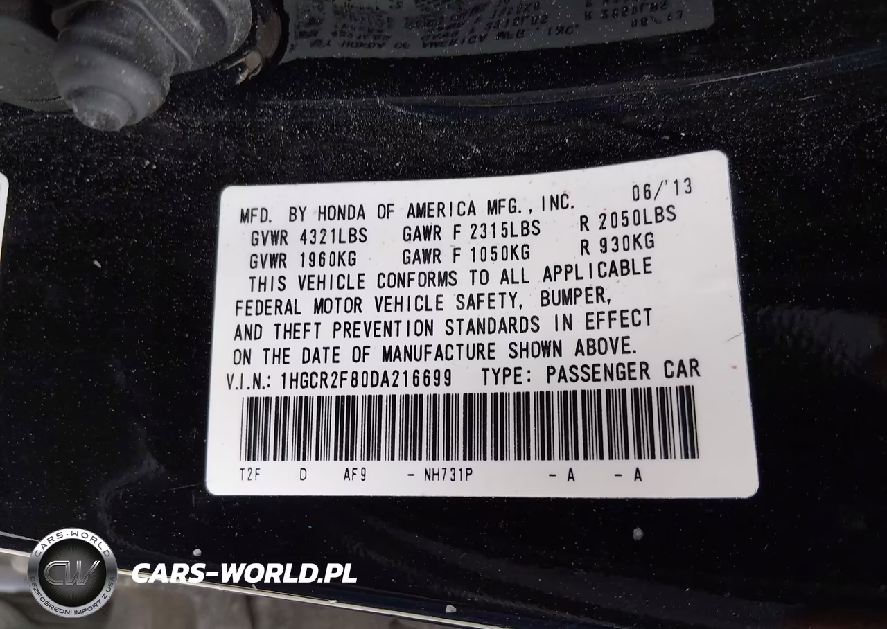 2013 Honda Accord Ex-L VIN:1HGCR2F80DA216699 - 9