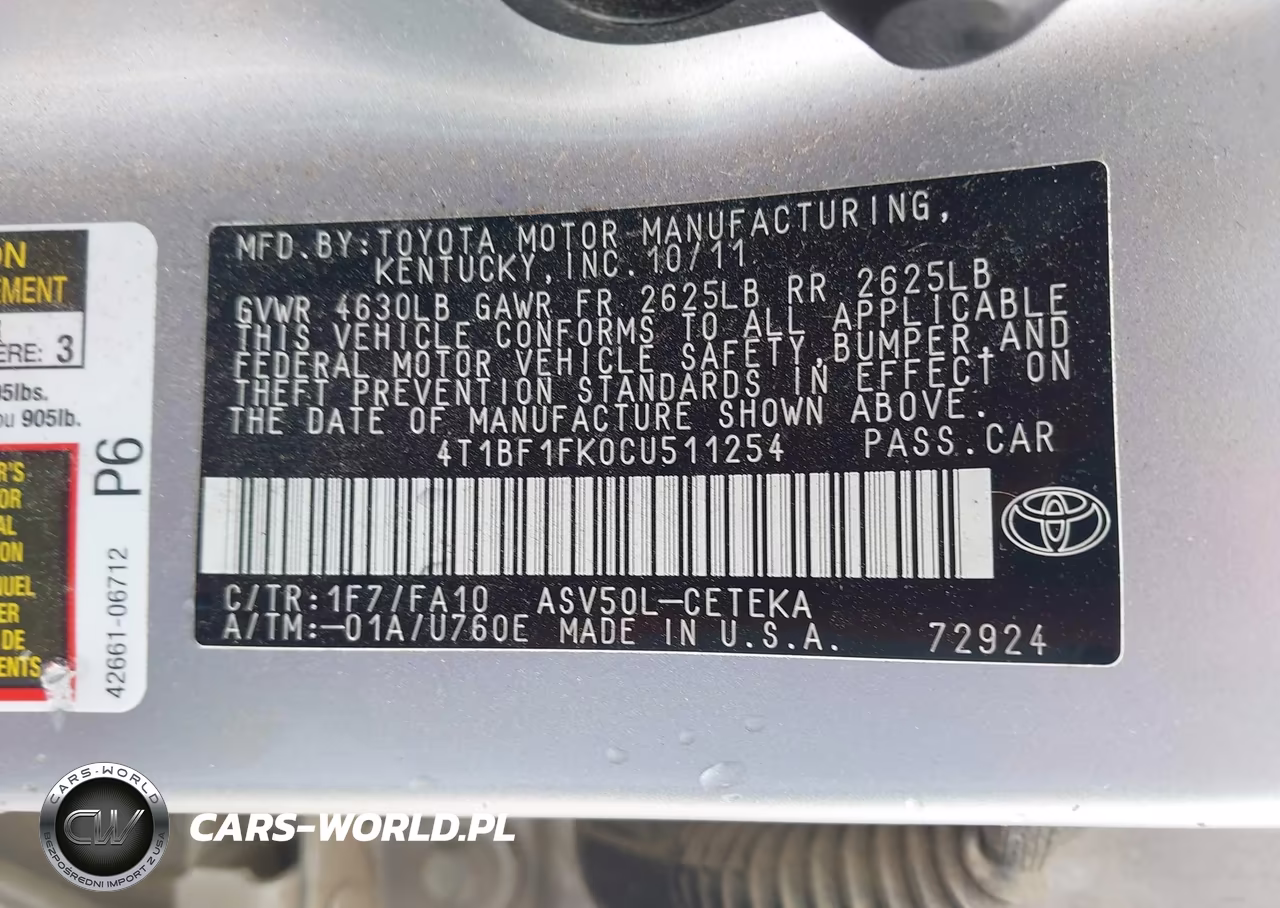 2012 Toyota Camry L VIN:4T1BF1FK0CU511254 - 9