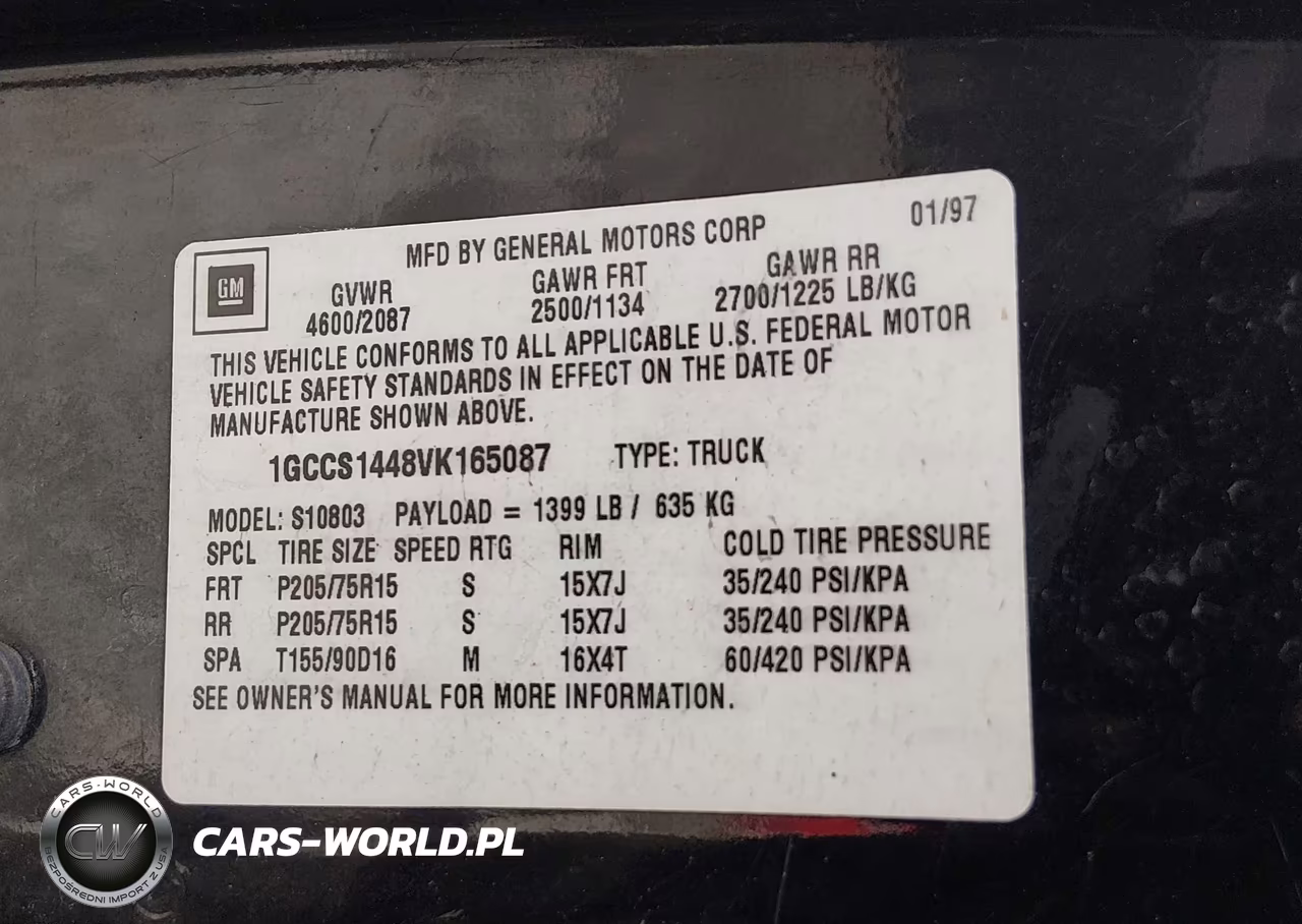 1997 Chevrolet S-10 Ls VIN:1GCCS1448VK165087 - 9
