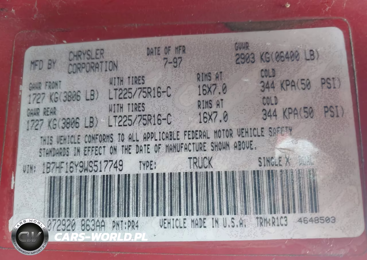 1998 Dodge Ram 1500 St VIN:1B7HF16Y9WS517749 - 9