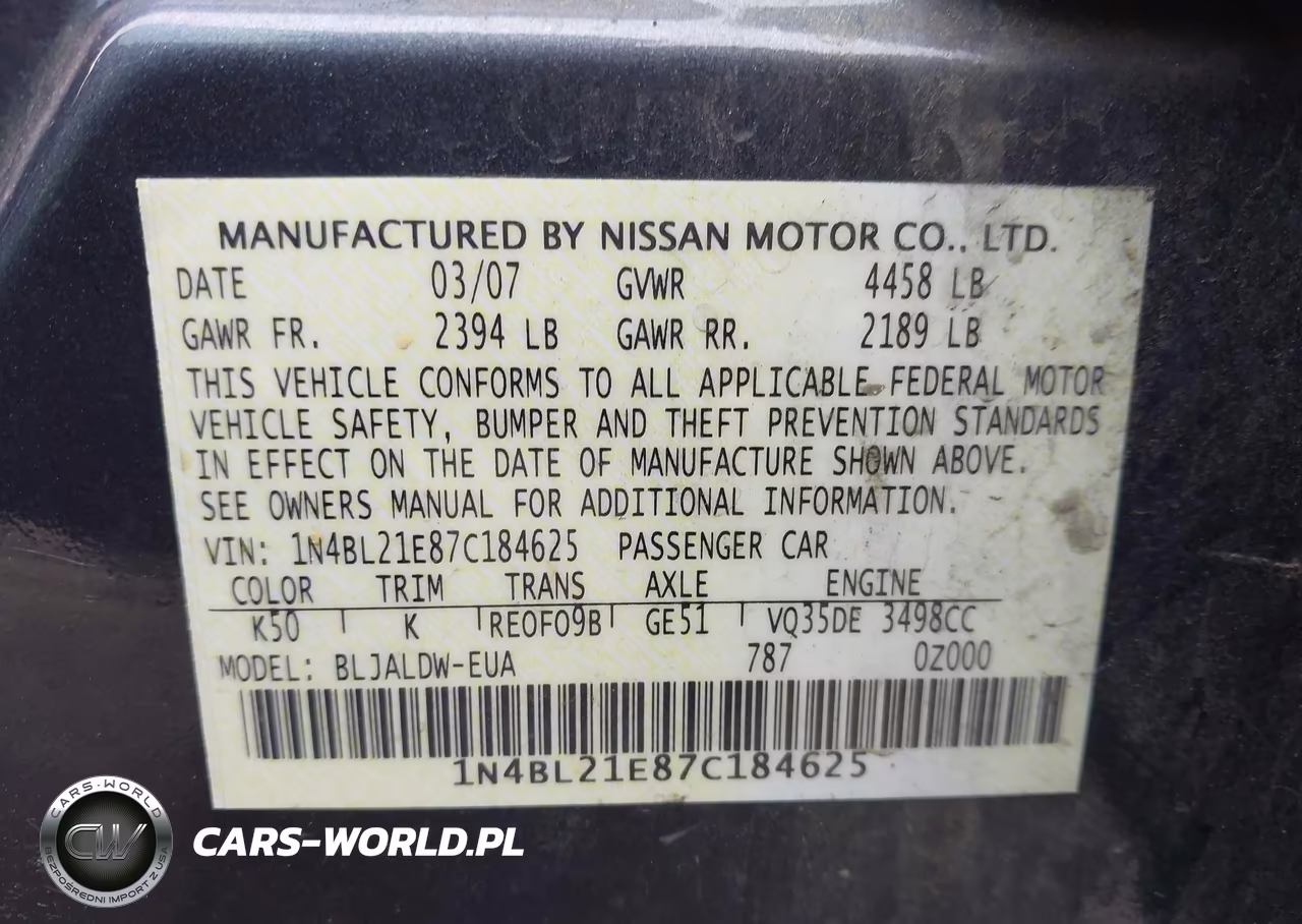 2007 Nissan Altima 3.5 Se VIN:1N4BL21E87C184625 - 9
