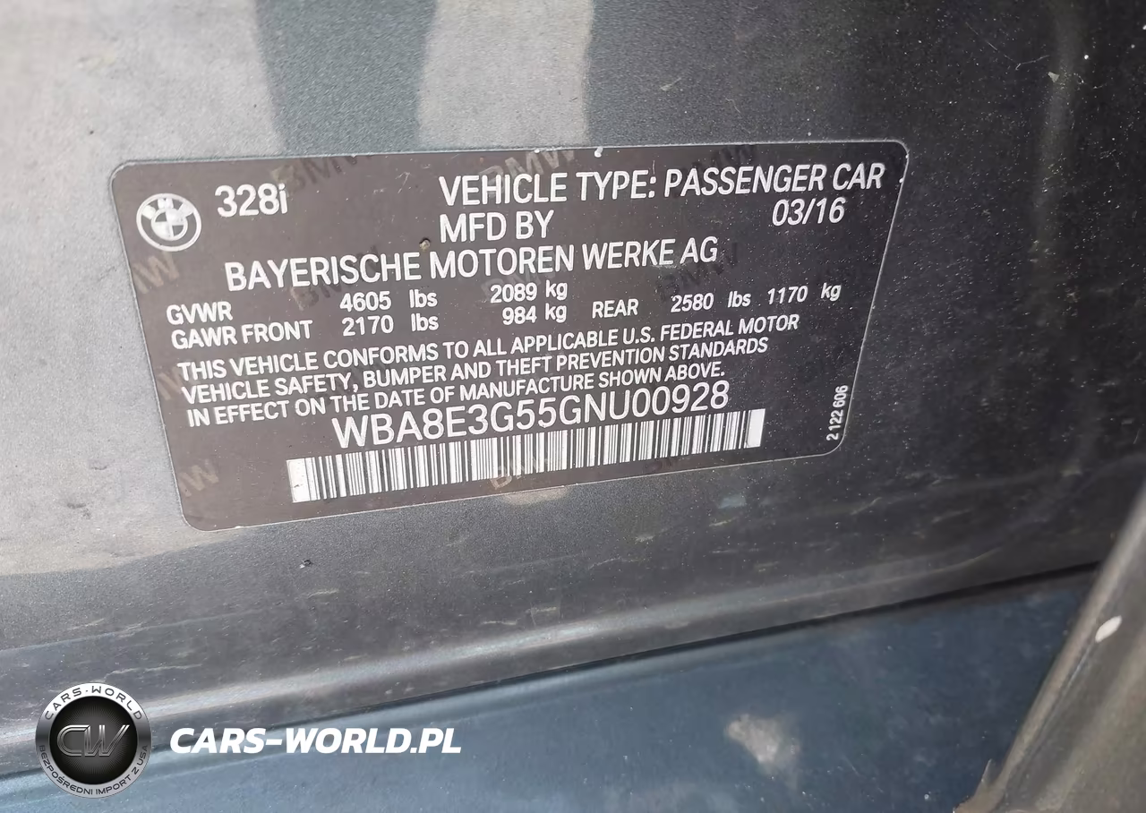 2016 BMW 328I xDrive VIN:WBA8E3G55GNU00928 - 9