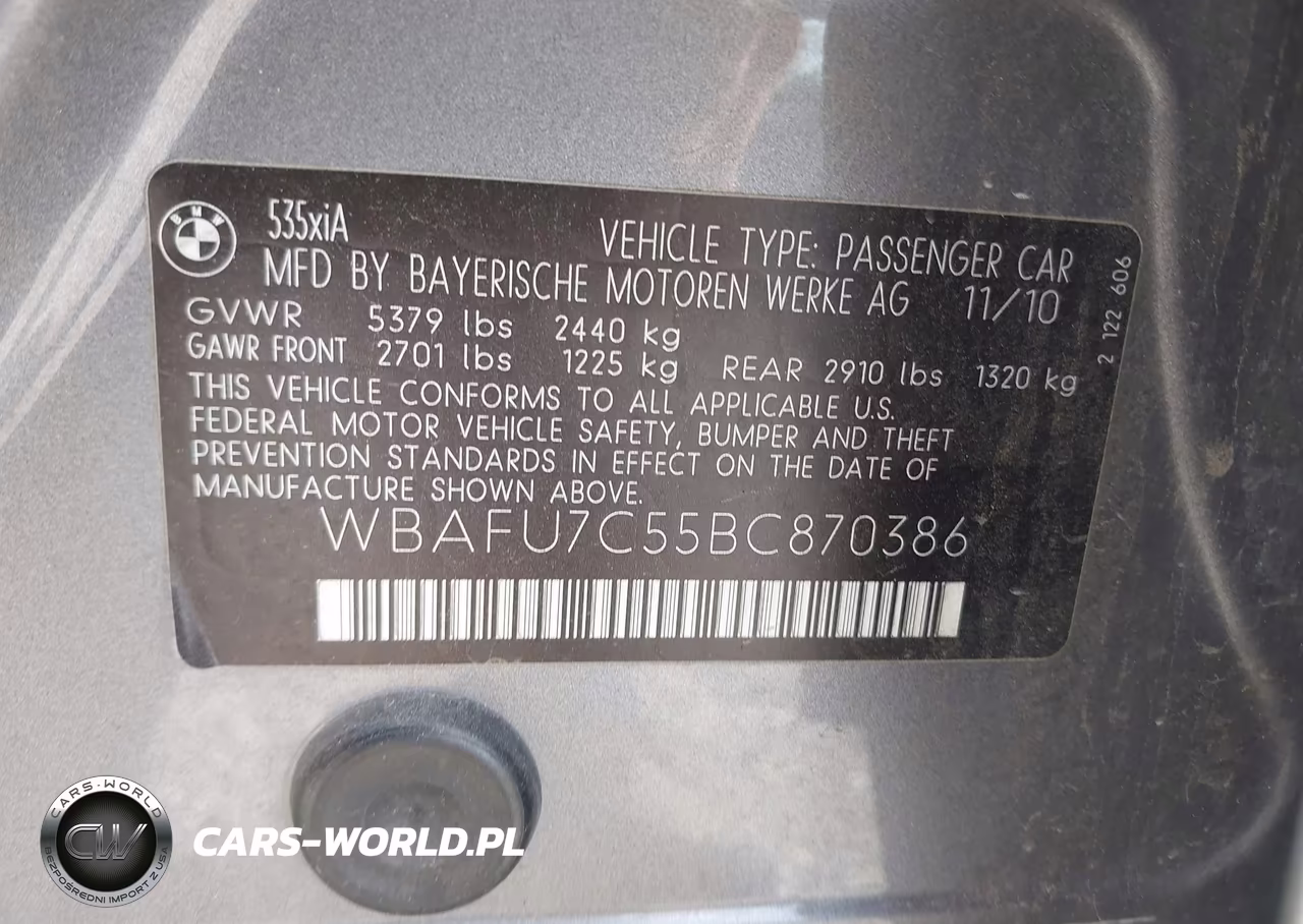 2011 BMW 535I xDrive VIN:WBAFU7C55BC870386 - 9