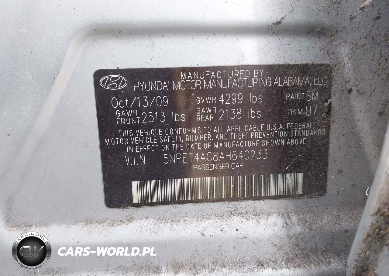 2010 Hyundai Sonata Gls VIN:5NPET4AC8AH640233 - 9
