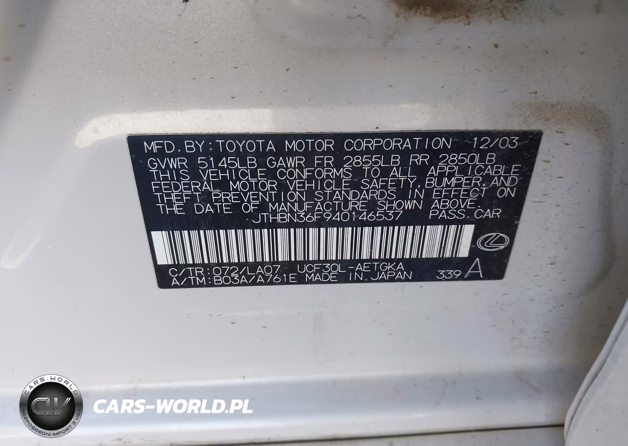 2004 Lexus Ls 430 VIN:JTHBN36F940146537 - 9