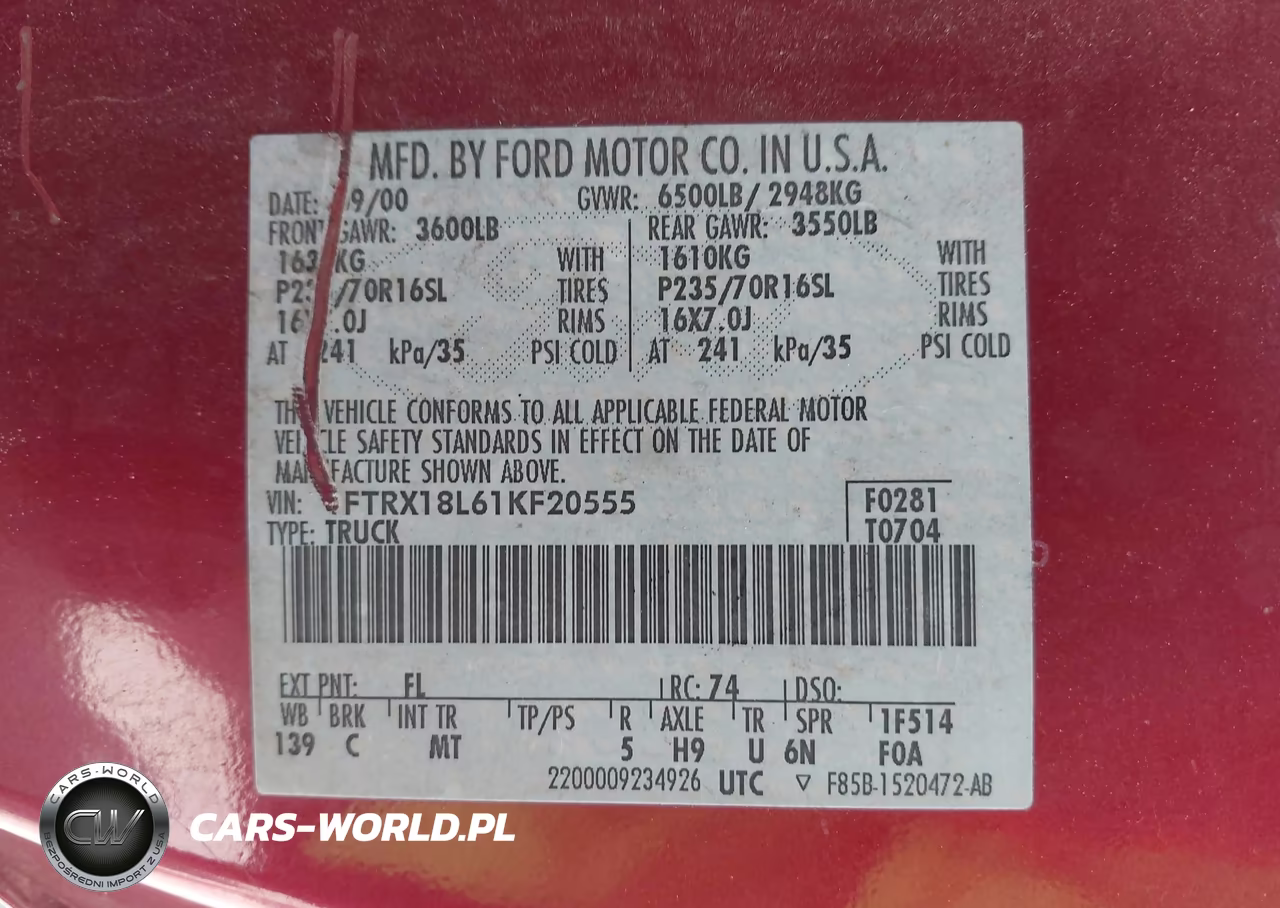 2001 Ford F-150 Lariat-Xl-Xlt VIN:1FTRX18L61KF20555 - 9